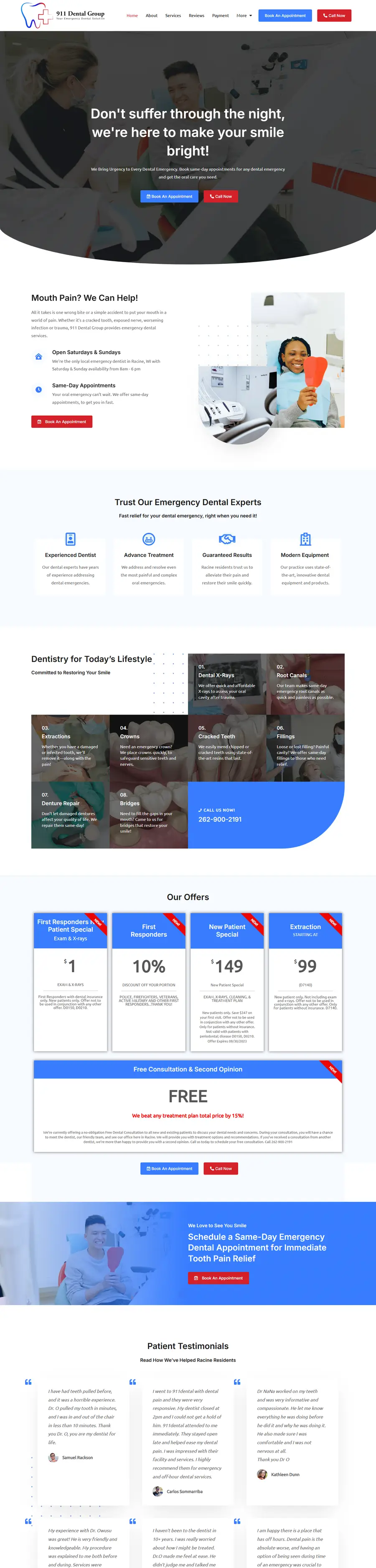 911 Dental Group homepage, desktop view