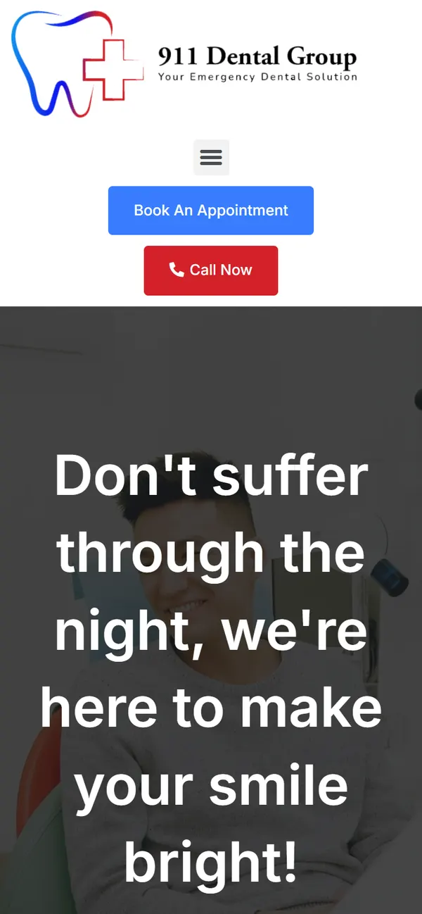 911 Dental Group homepage, mobile view