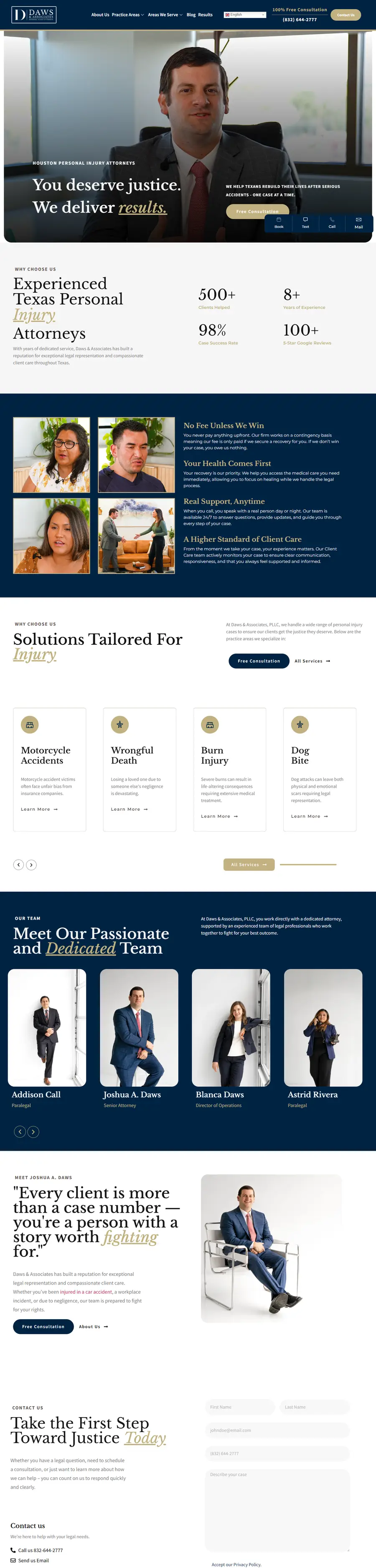 Daws & Associates homepage, desktop view
