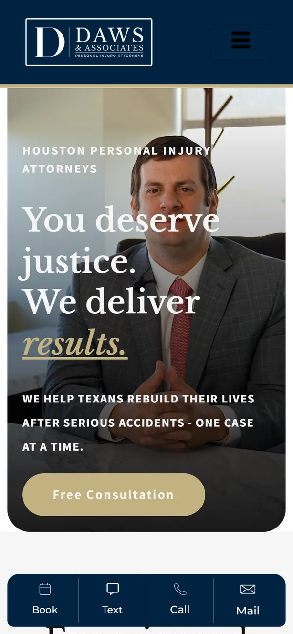 Daws & Associates homepage, mobile view