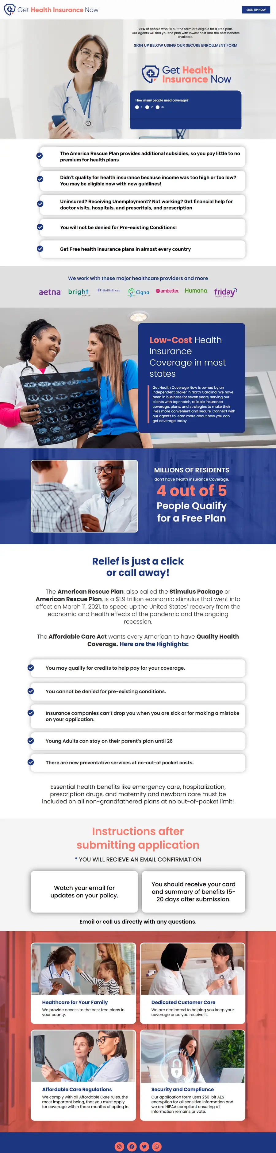 Get Health Insurance Now homepage, desktop view