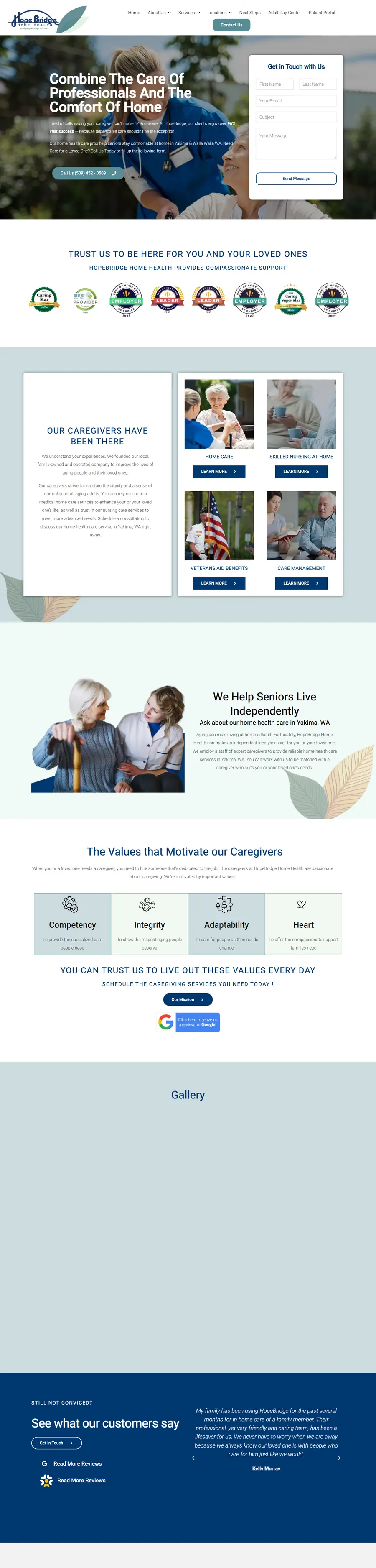 Hopebridge Home Health homepage, desktop view
