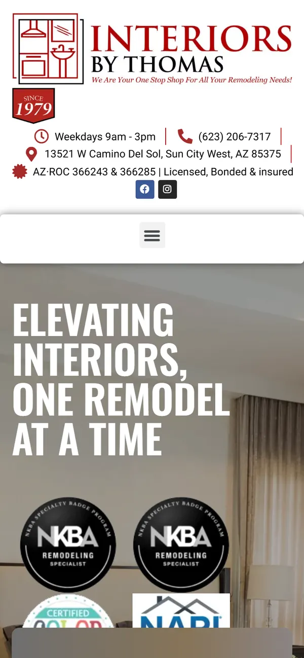 Interiors by Thomas homepage, mobile view
